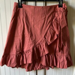 rust/deep coral color, side tie skirt